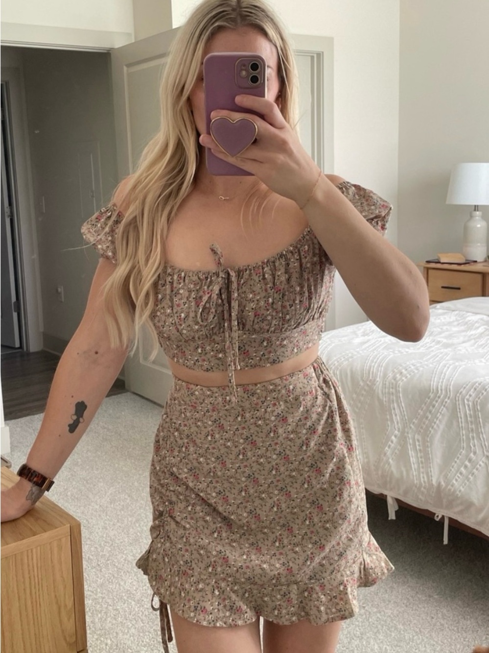 Mable Skirt Set Floral Crop Top and Ruffle Skirt